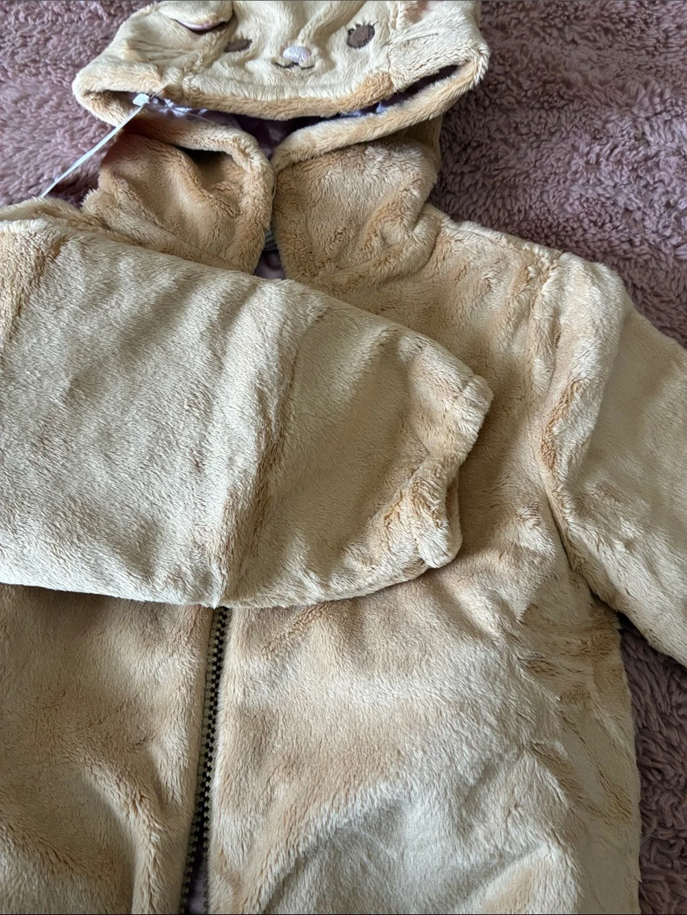 Gymboree Beige Fuzzy Hooded Puffer Jacket with Animal Face
